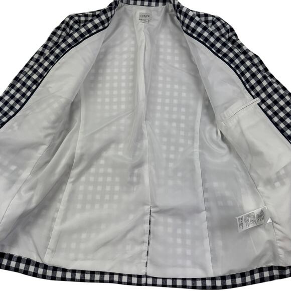 J. Crew Linen Blend Navy White Gingham Classic Timeless Blazer Women's Size 0 - Picture 4 of 6